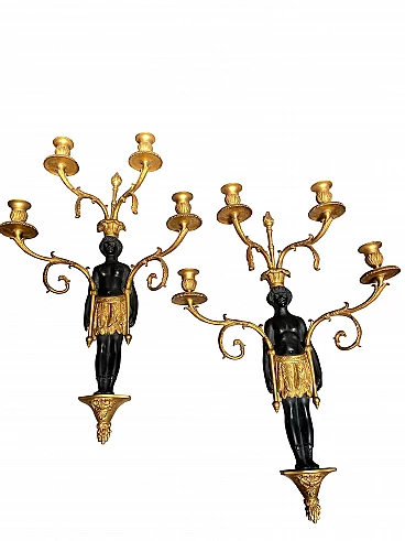 Brass lamp couple with Moors, 19th century