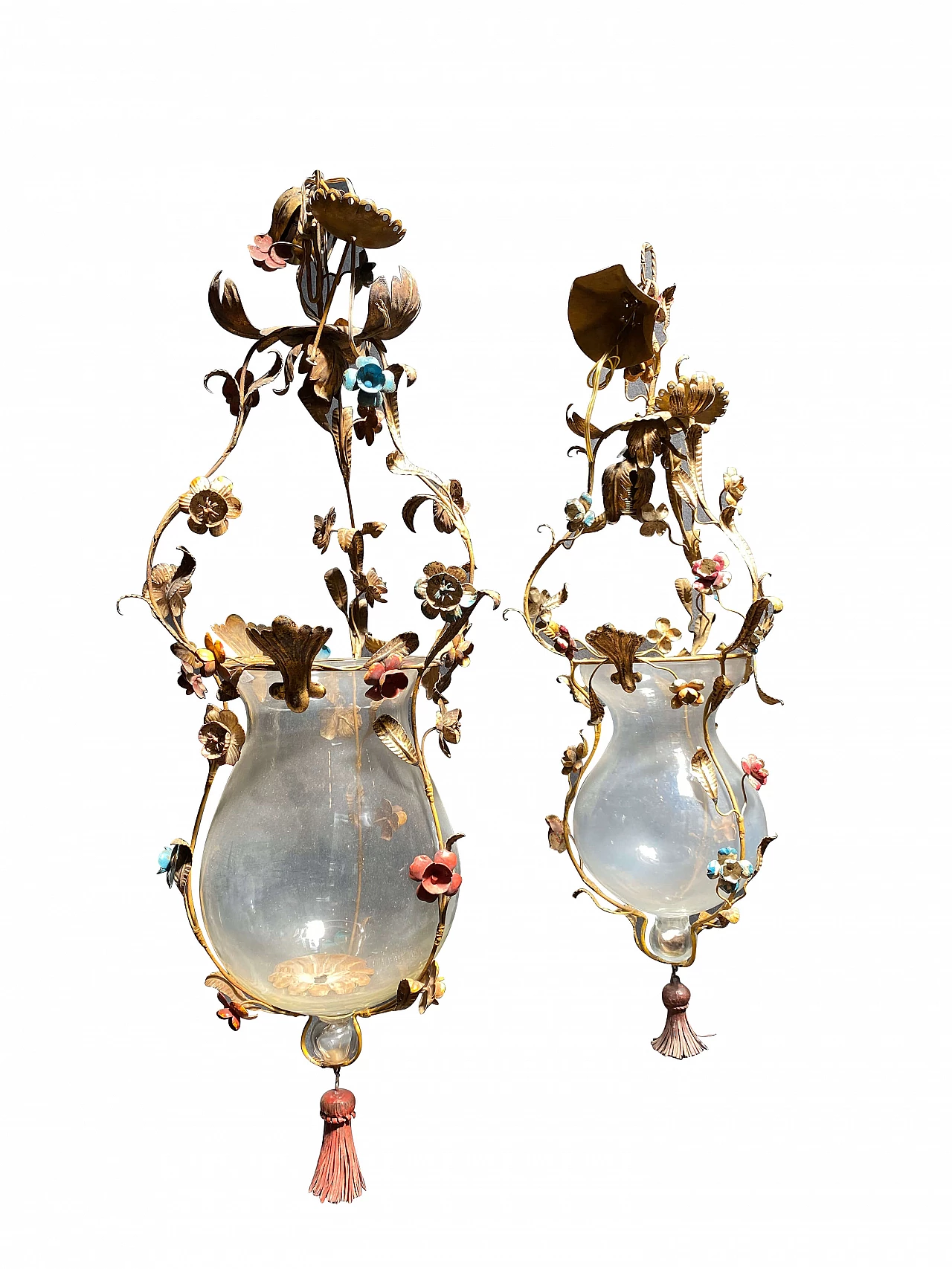 Pair of glass and brass lanterns, 40s 1250798