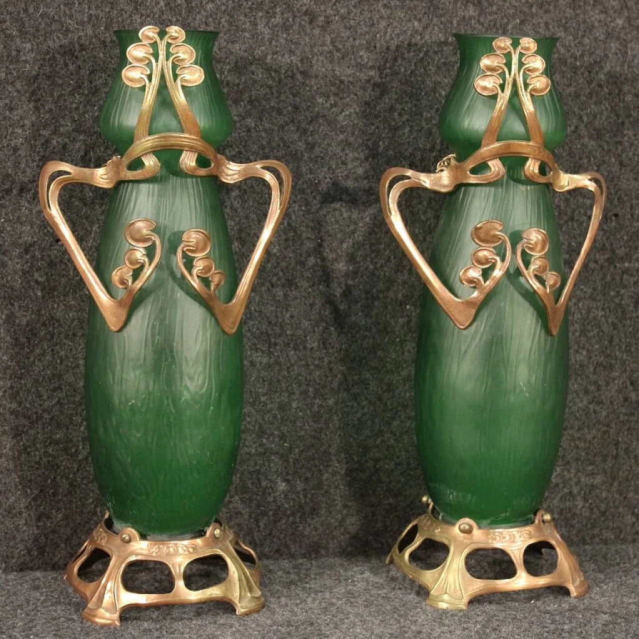 Pair of glass vases in Art Nouveau style, 40s 1250845