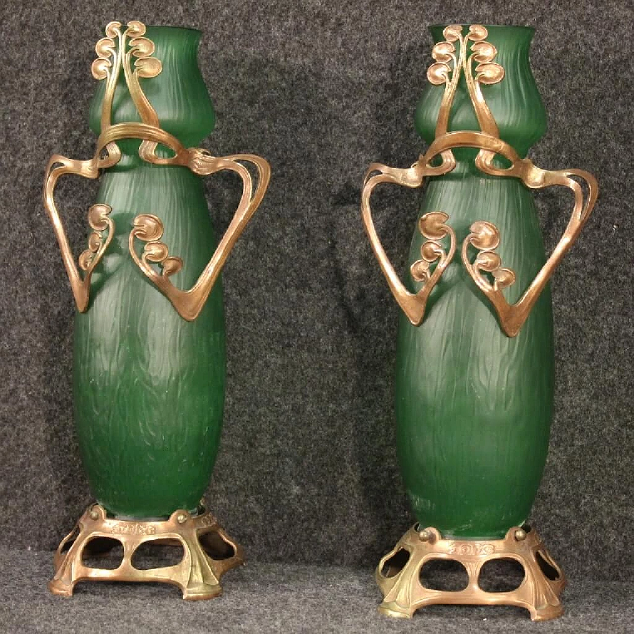 Pair of glass vases in Art Nouveau style, 40s 1250846