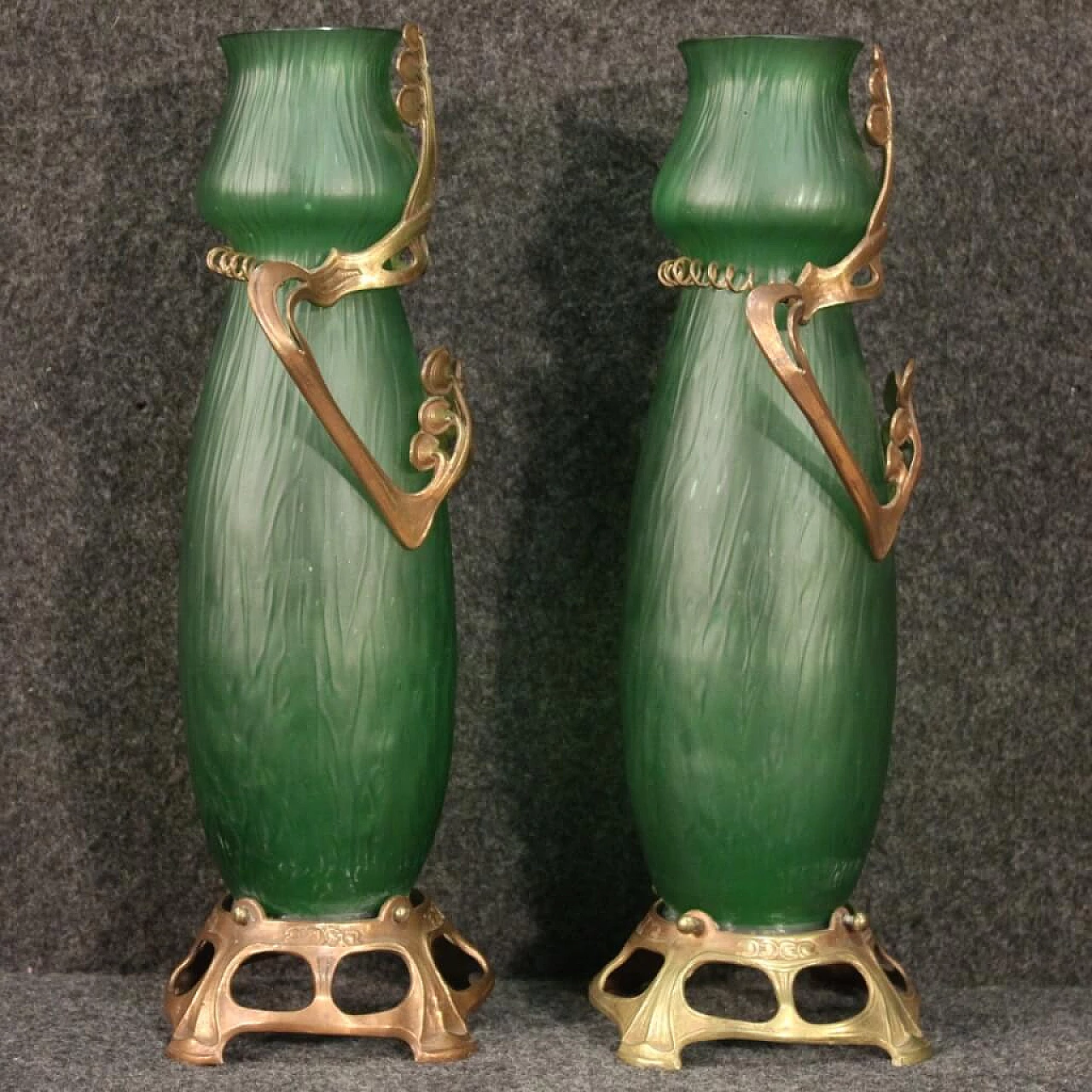 Pair of glass vases in Art Nouveau style, 40s 1250851