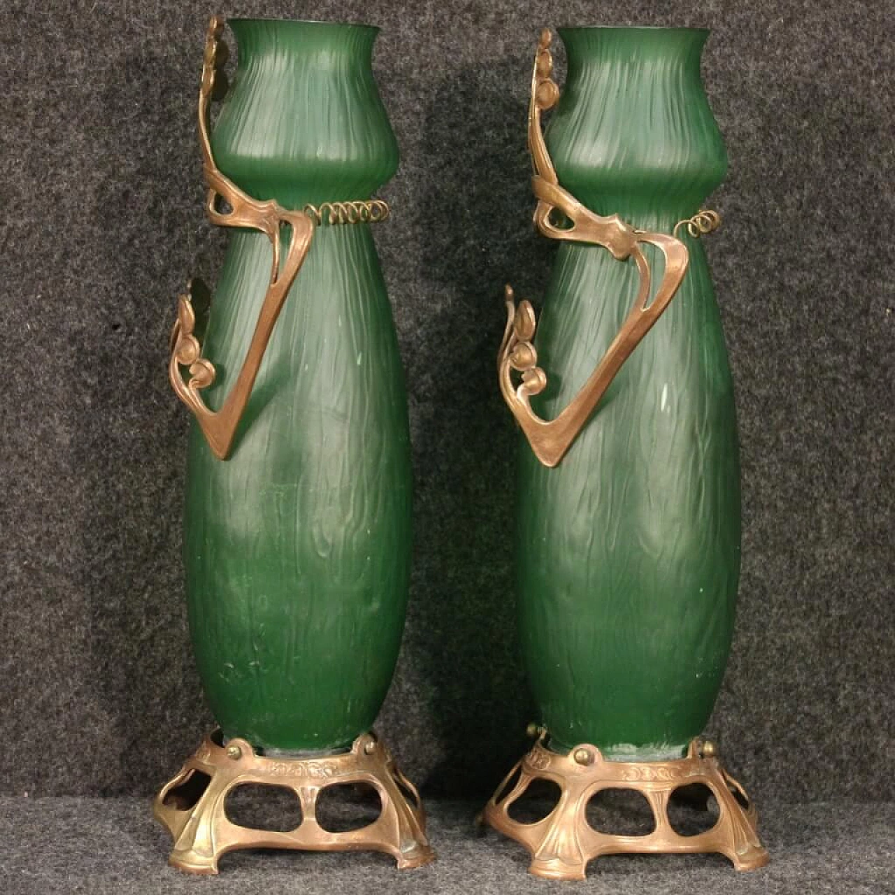 Pair of glass vases in Art Nouveau style, 40s 1250853