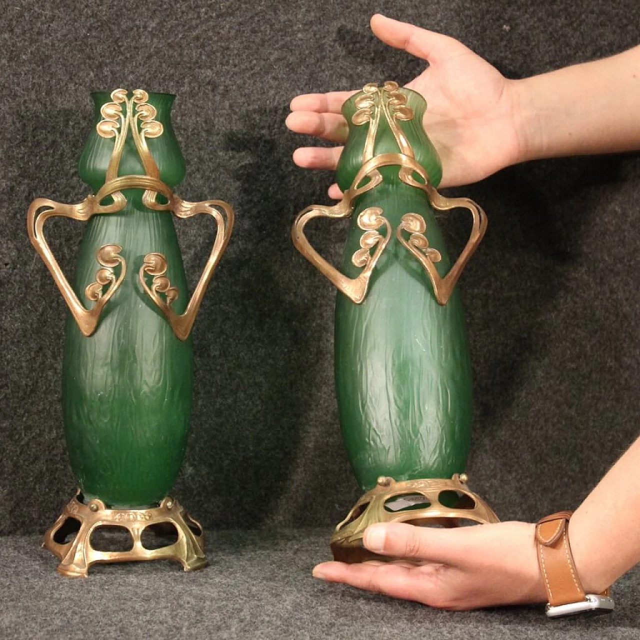 Pair of glass vases in Art Nouveau style, 40s 1250856