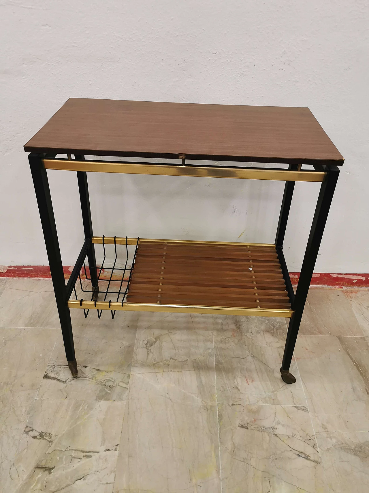 Wooden service trolley with wheels, 50s 1250911