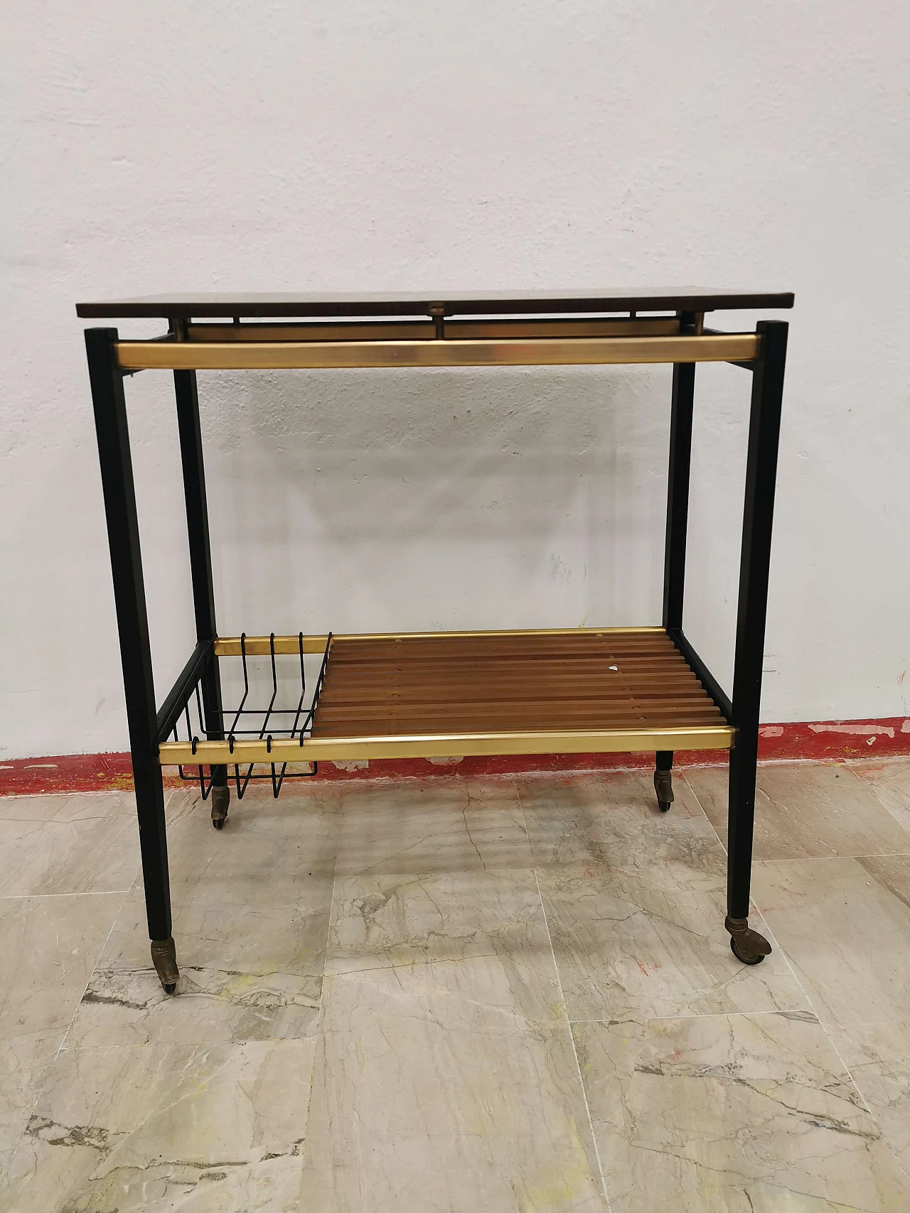 Wooden service trolley with wheels, 50s 1250913