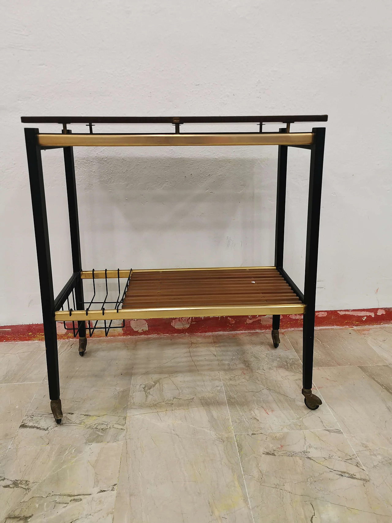 Wooden service trolley with wheels, 50s 1250914