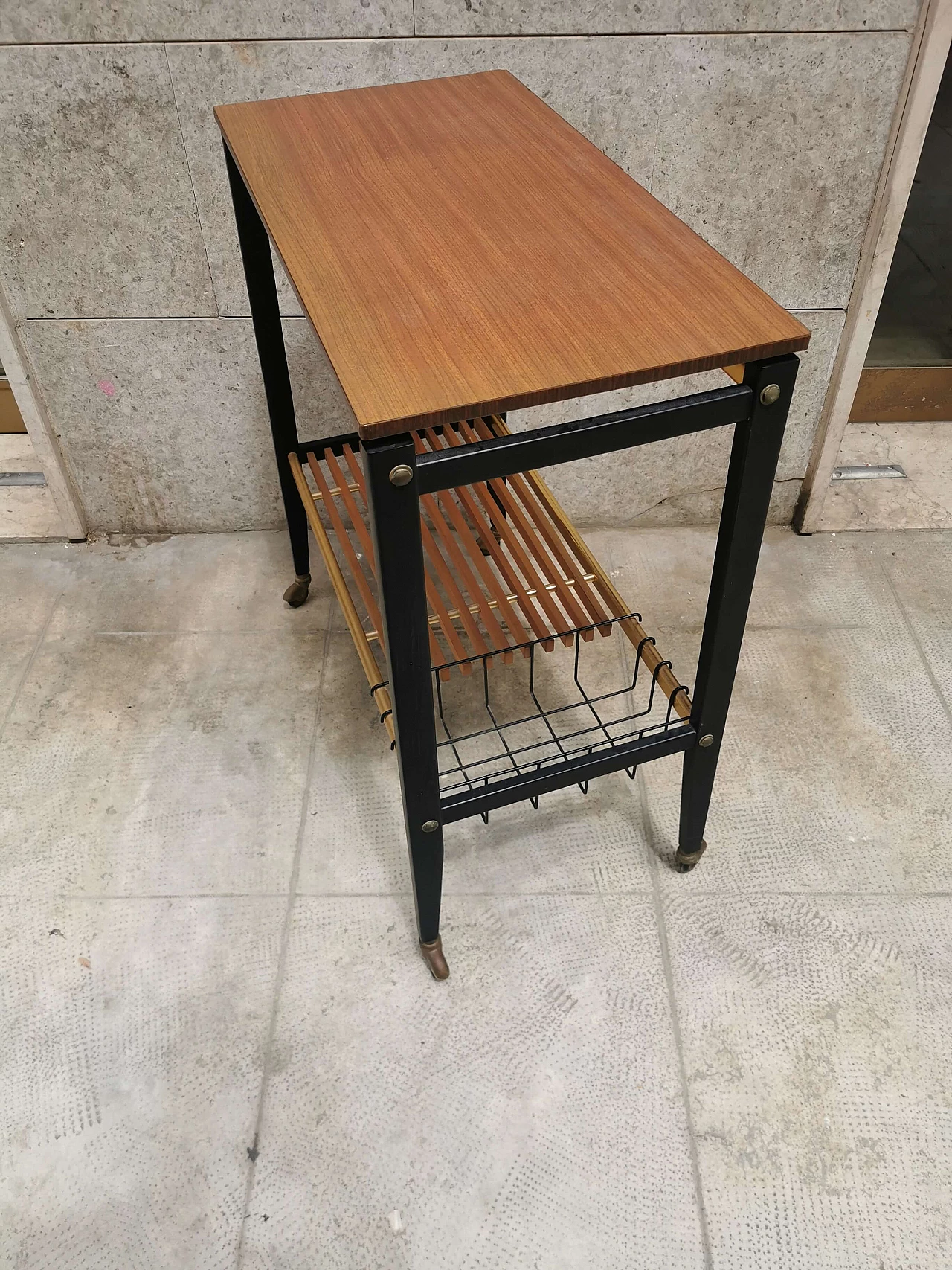 Wooden service trolley with wheels, 50s 1250920