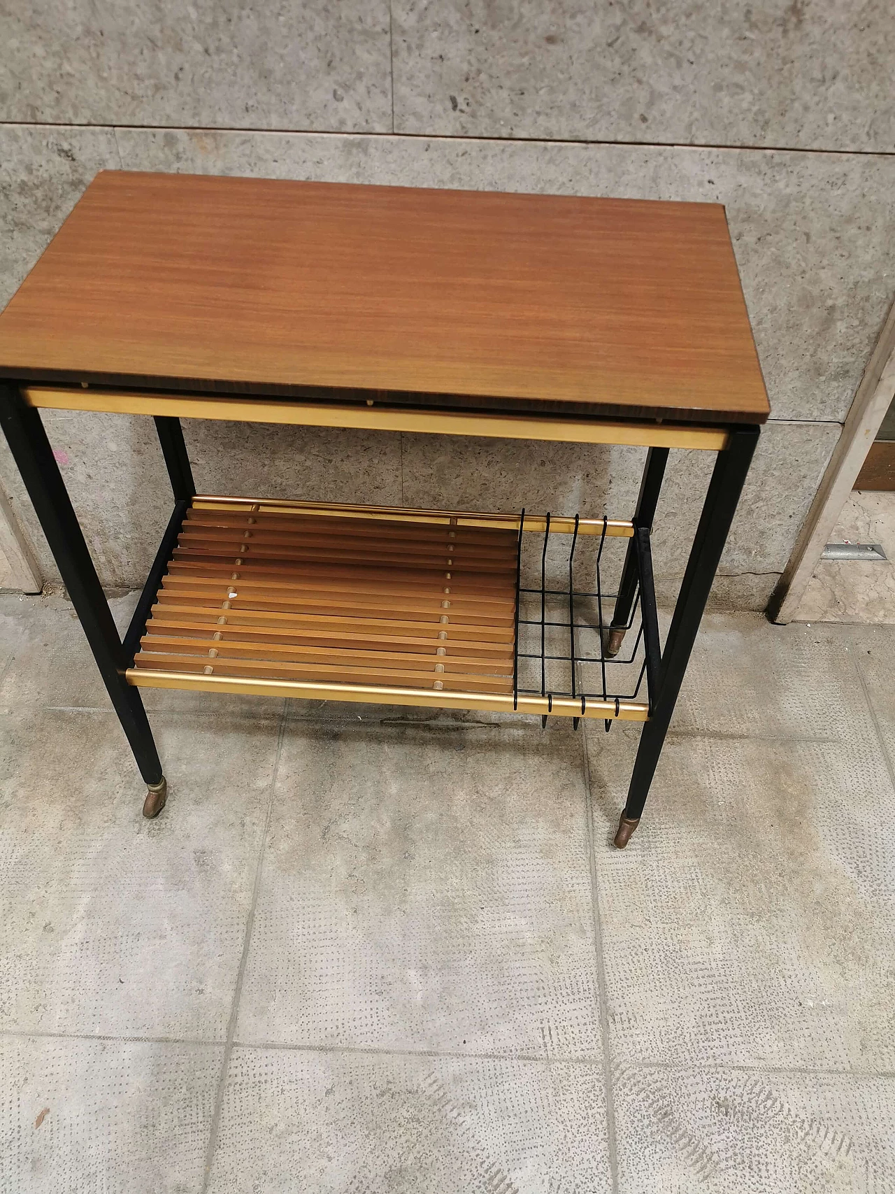 Wooden service trolley with wheels, 50s 1250921