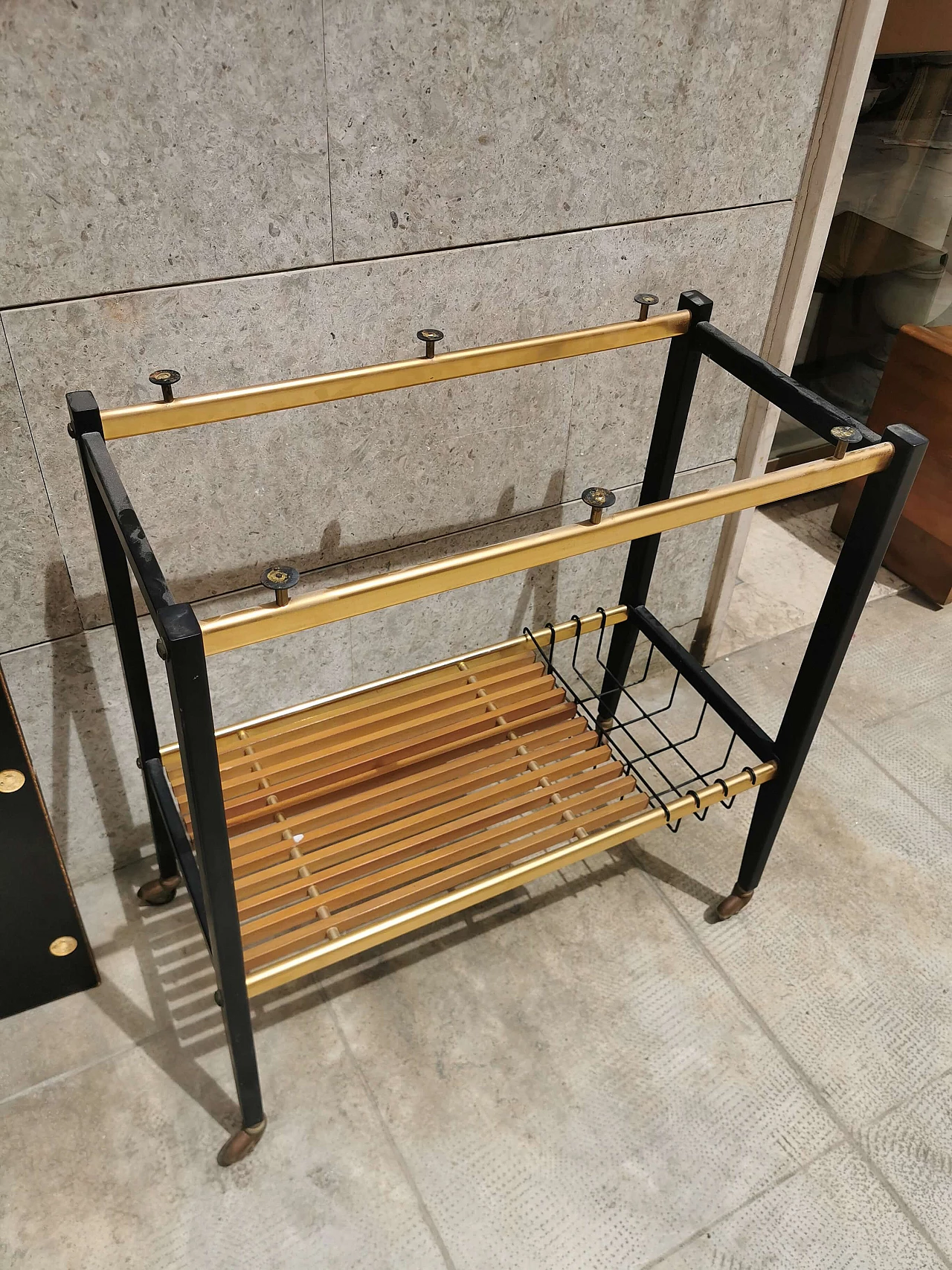 Wooden service trolley with wheels, 50s 1250928