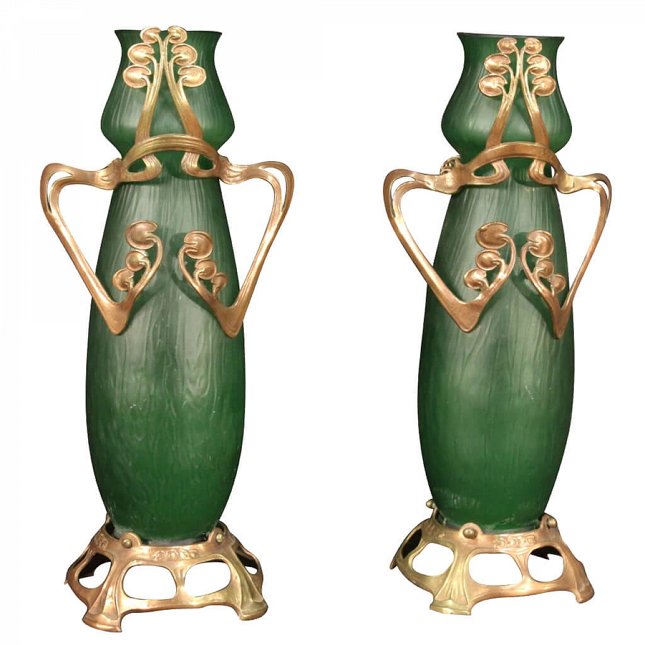 Coppia di vasi in vetro in stile Art Nouveau, anni '40 1251156