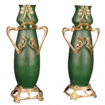 Coppia di vasi in vetro in stile Art Nouveau, anni '40