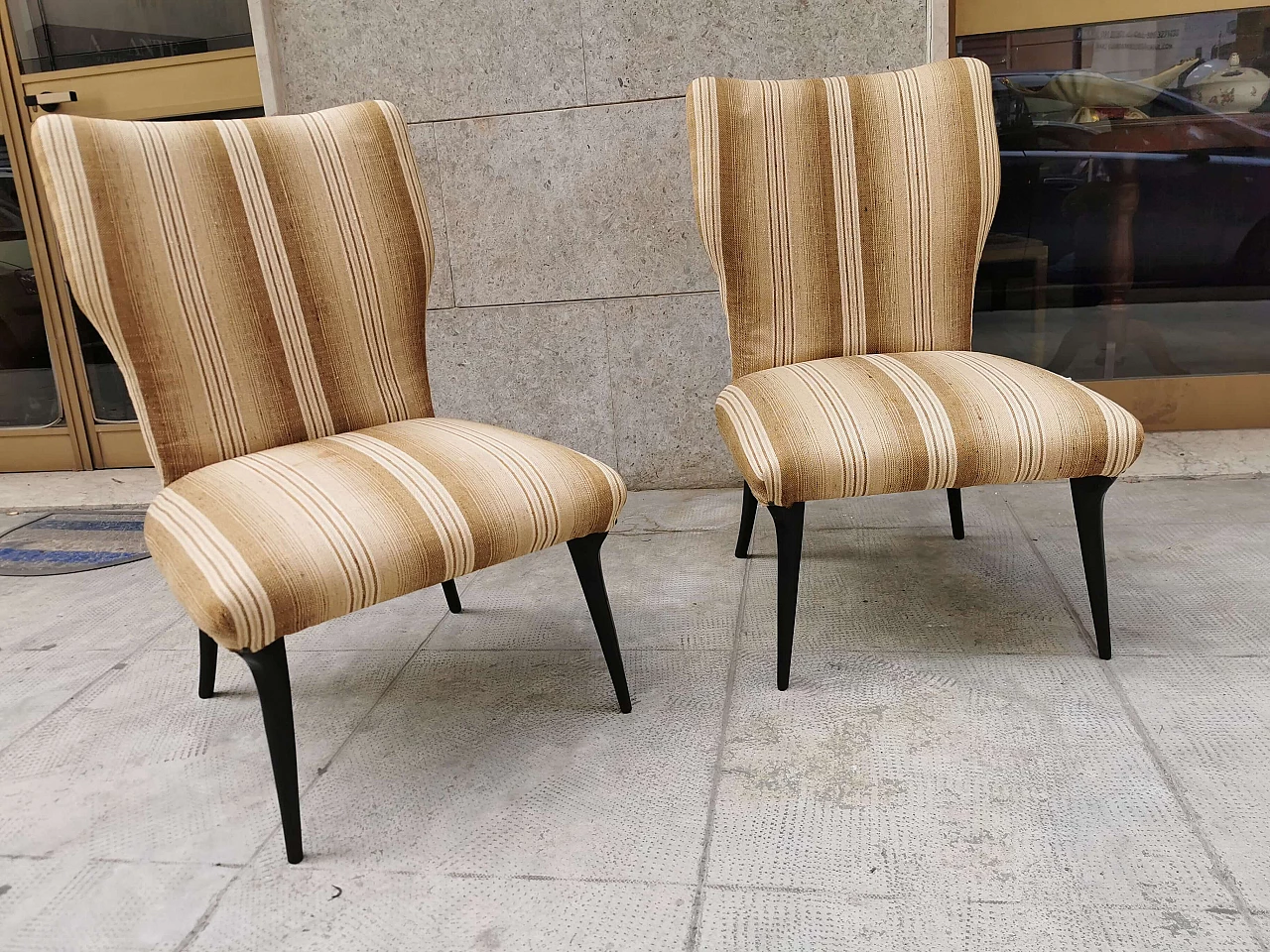 Small armchairs with high wooden feet, 50s 1251170