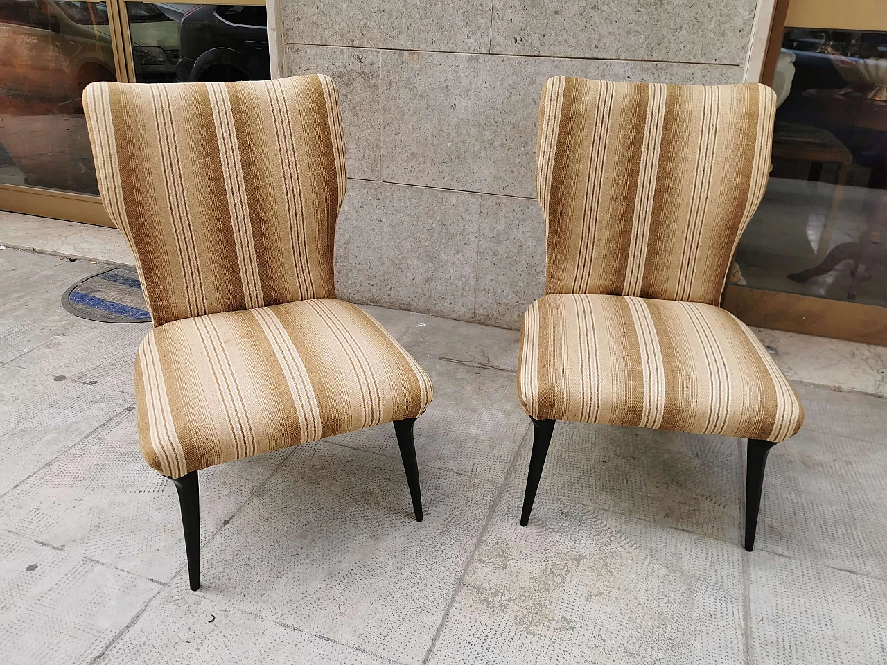 Small armchairs with high wooden feet, 50s 1251171