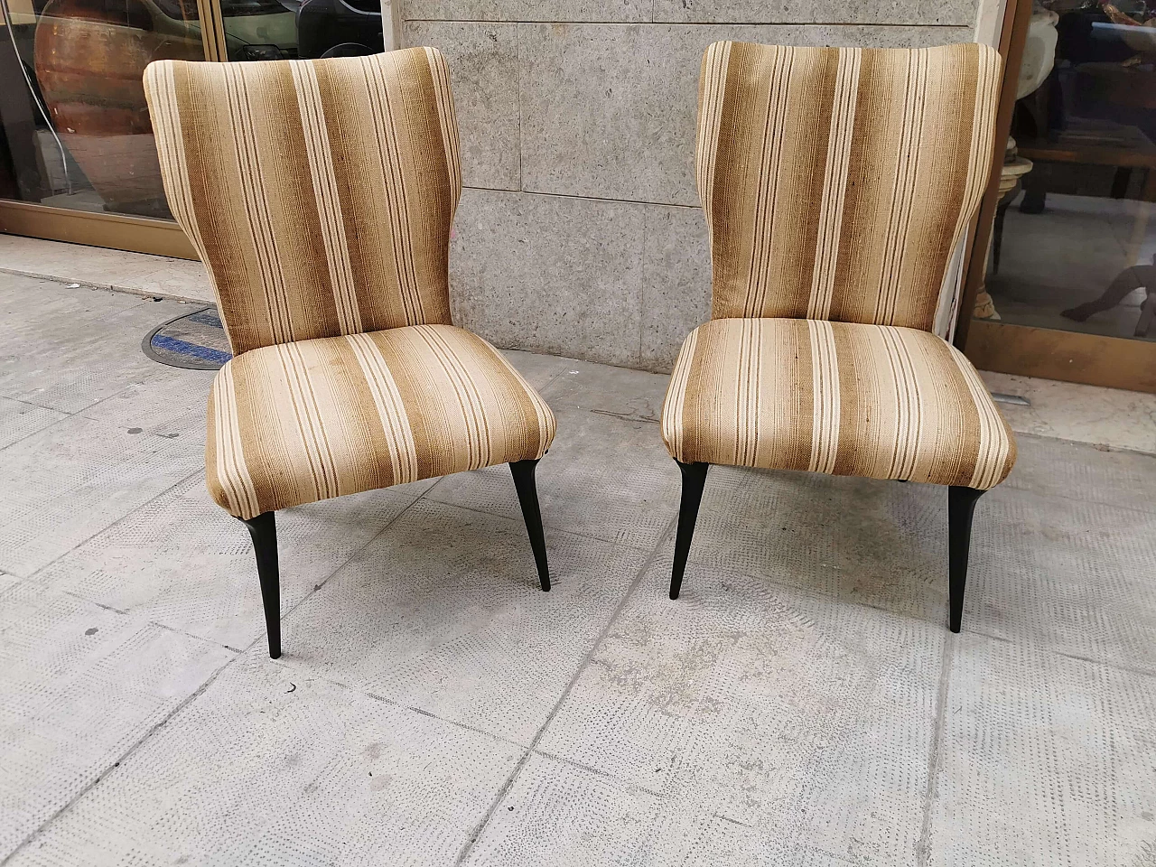 Small armchairs with high wooden feet, 50s 1251172