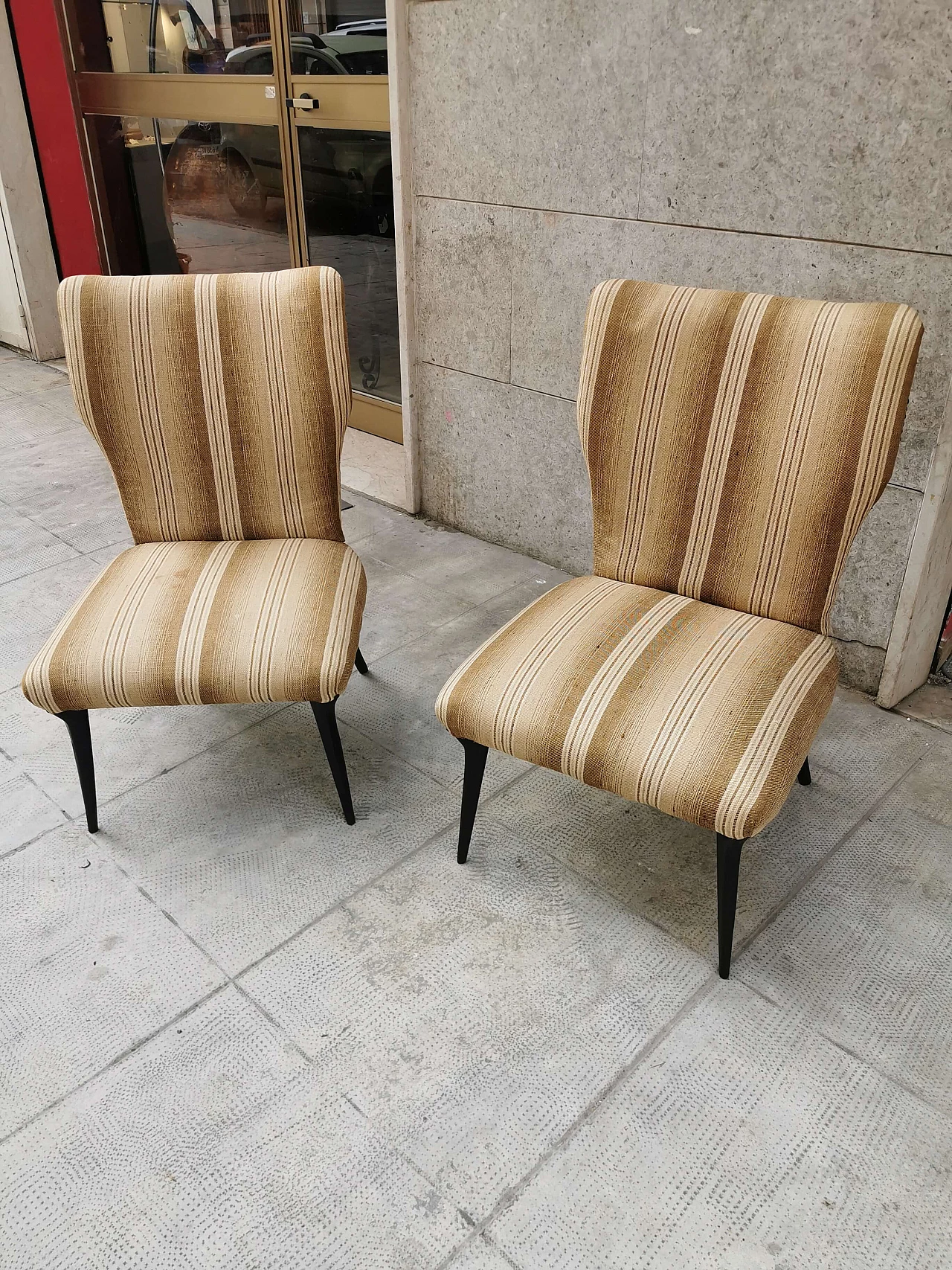Small armchairs with high wooden feet, 50s 1251173