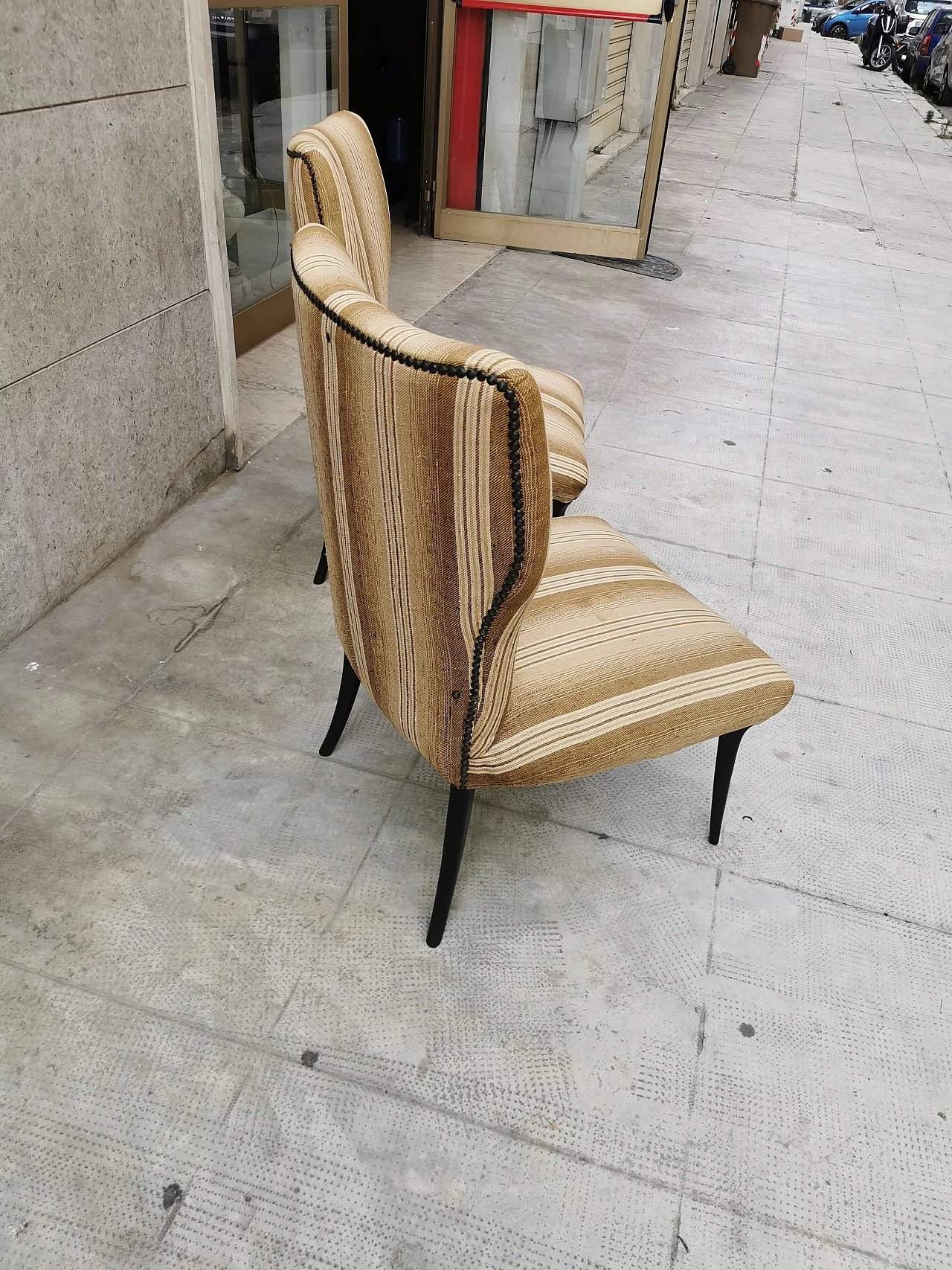 Small armchairs with high wooden feet, 50s 1251175