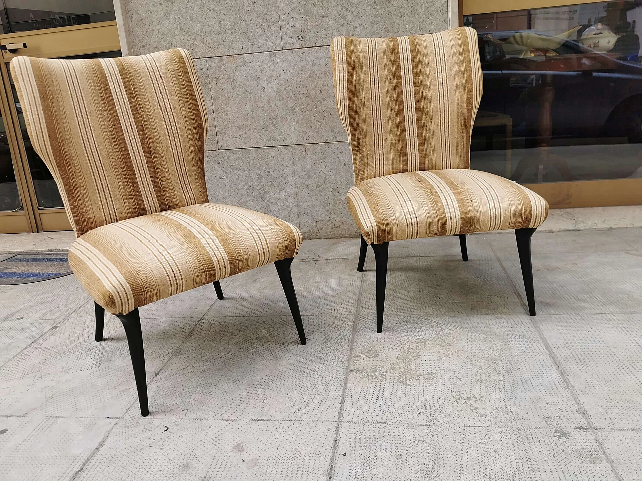 Small armchairs with high wooden feet, 50s 1251177