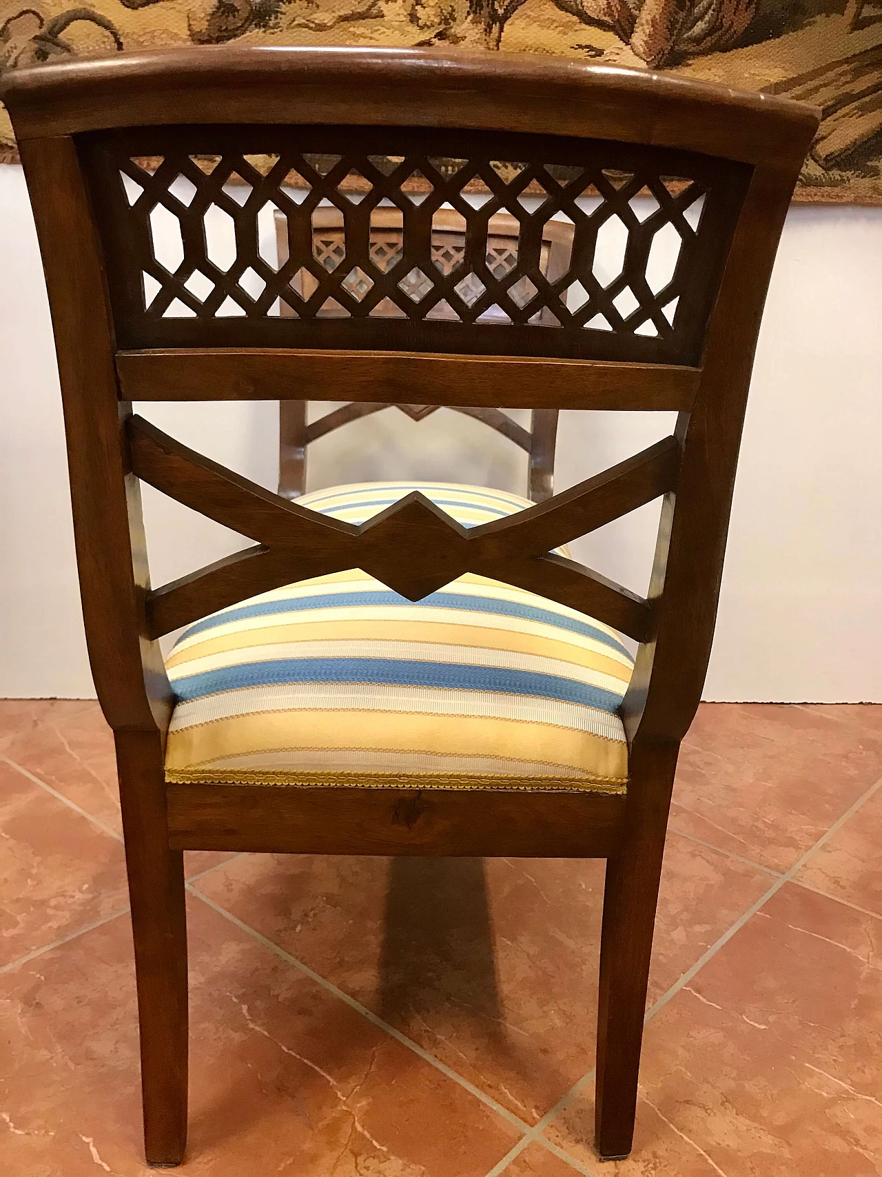 Piedmontese bench in walnut and fabric, early 19th century 1251587