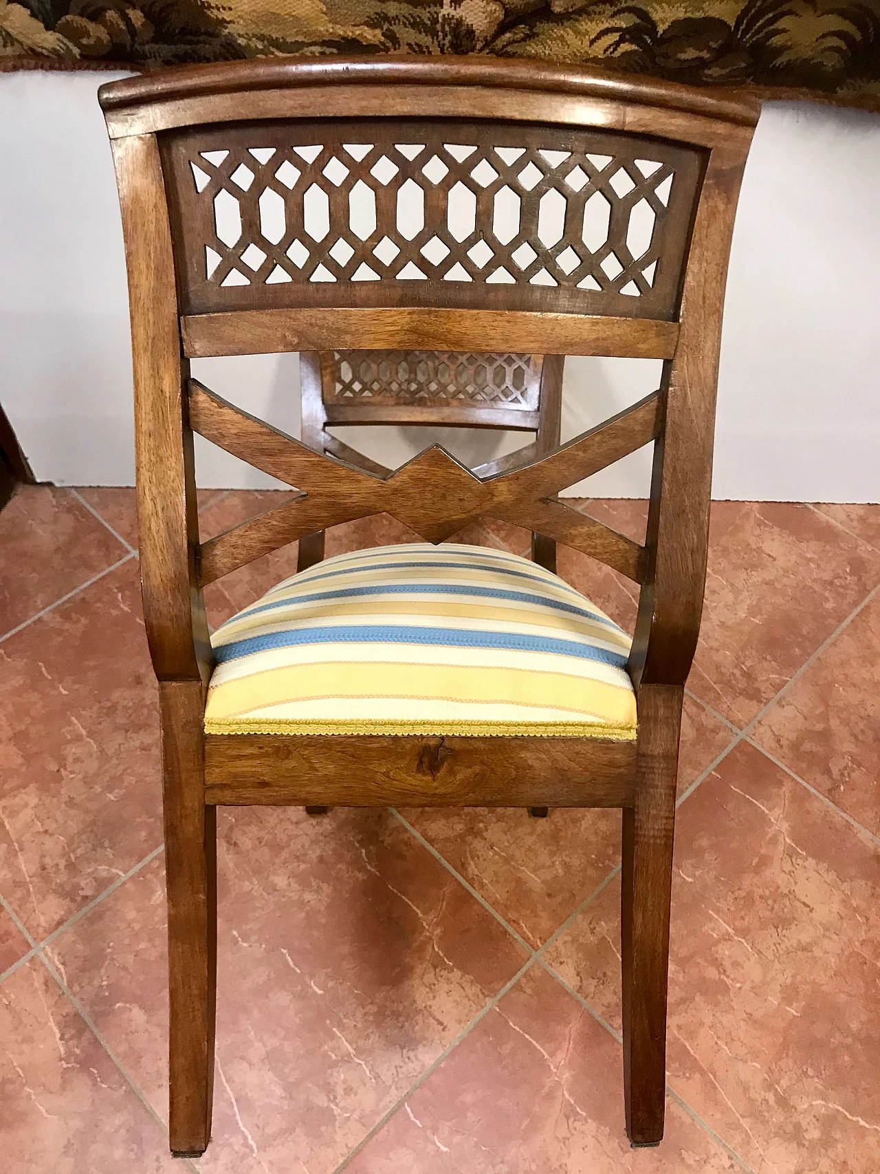 Piedmontese bench in walnut and fabric, early 19th century 1251589