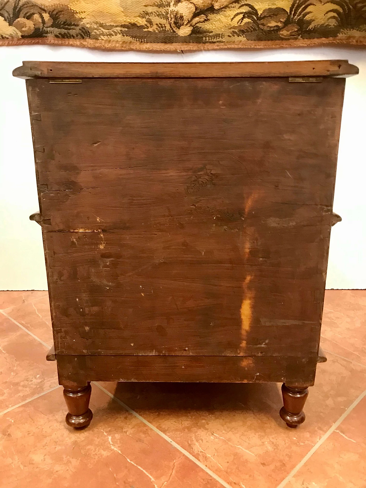 3 steps library ladder in mahogany and leather with 2 compartments, 19th century 1251621