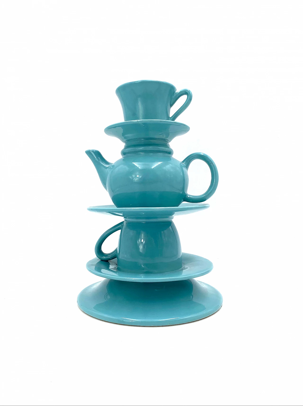 Vase in the shape of stacked blue teacups, 80s 1251793
