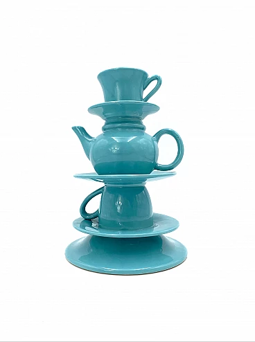 Vase in the shape of stacked blue teacups, 80s