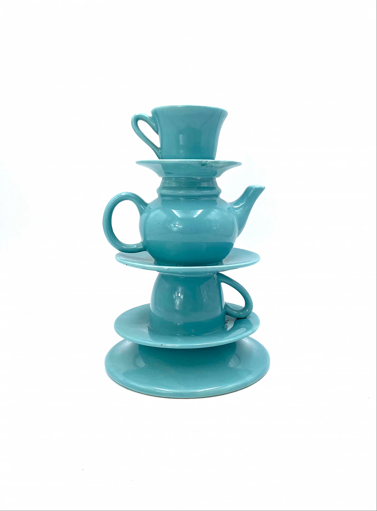 Vase in the shape of stacked blue teacups, 80s 1251794