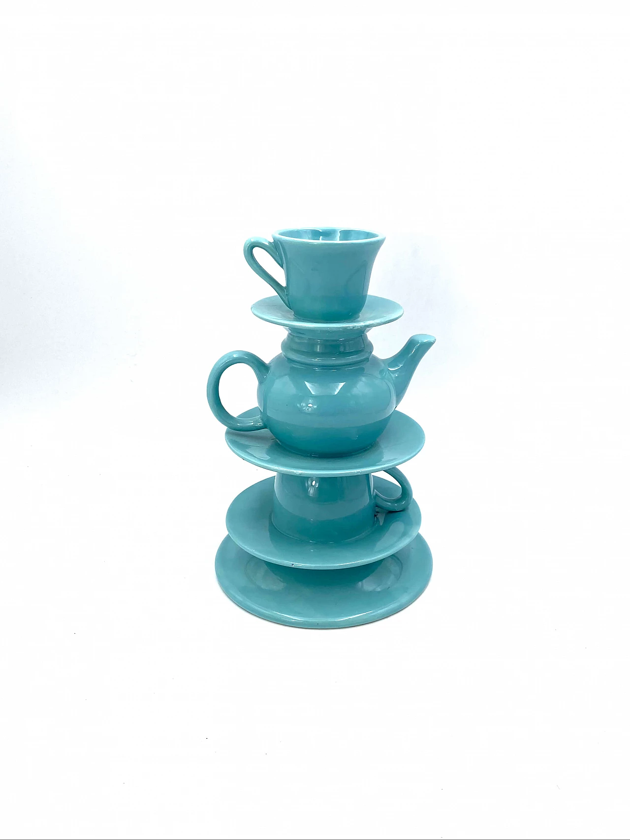 Vase in the shape of stacked blue teacups, 80s 1251795