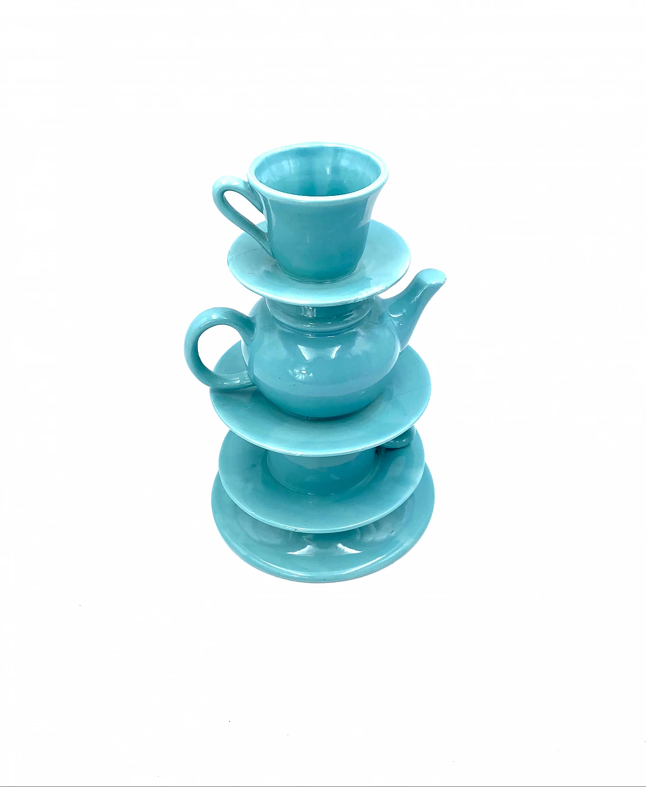Vase in the shape of stacked blue teacups, 80s 1251796