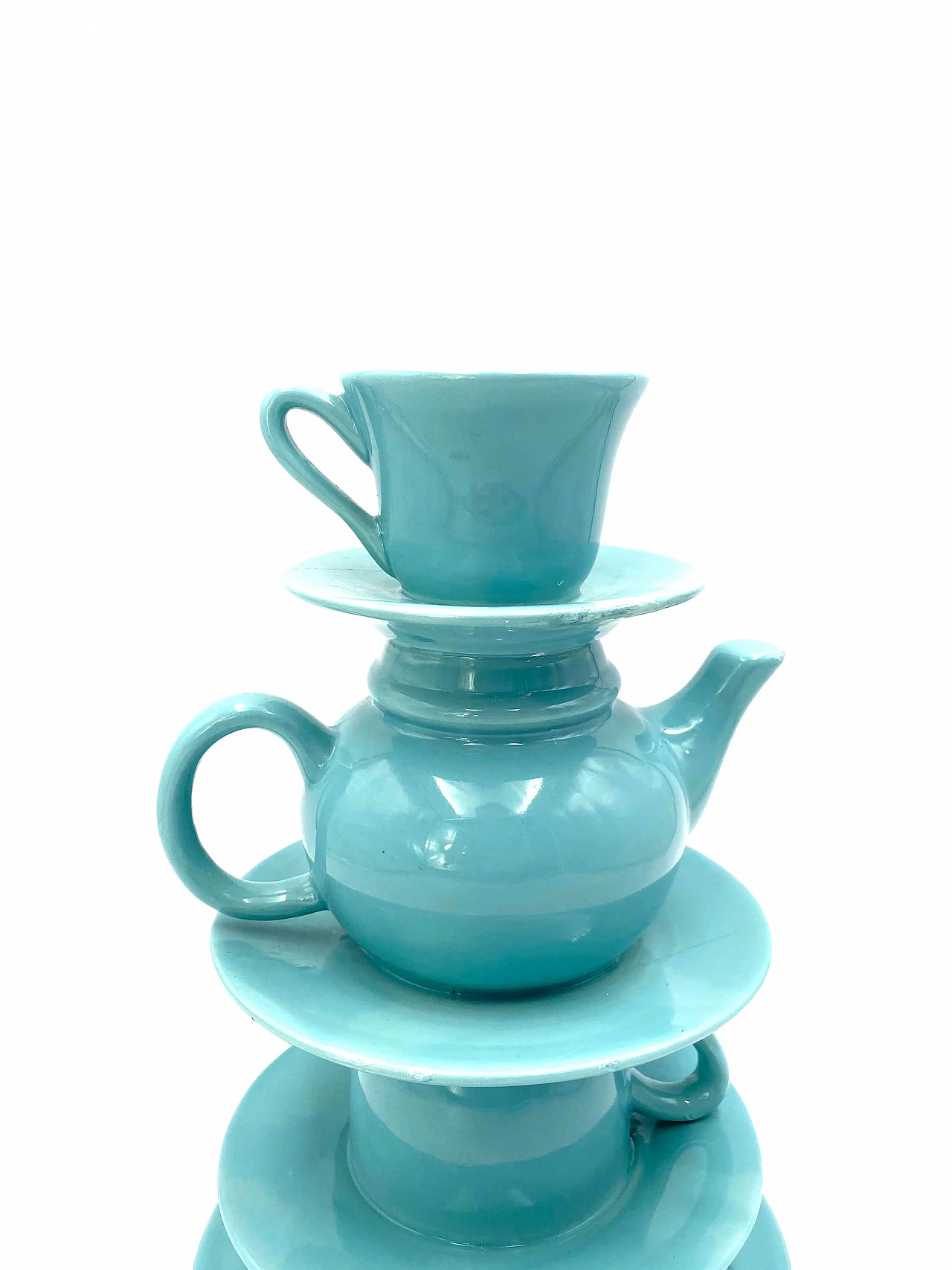 Vase in the shape of stacked blue teacups, 80s 1251798