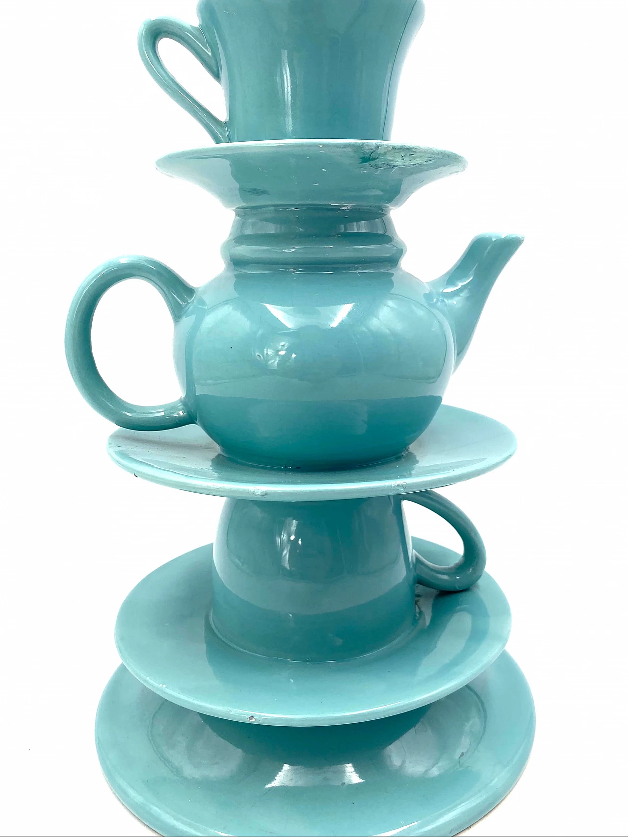 Vase in the shape of stacked blue teacups, 80s 1251799