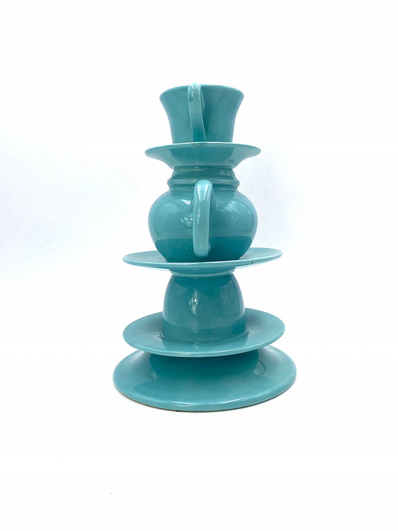 Vase in the shape of stacked blue teacups, 80s 1251800