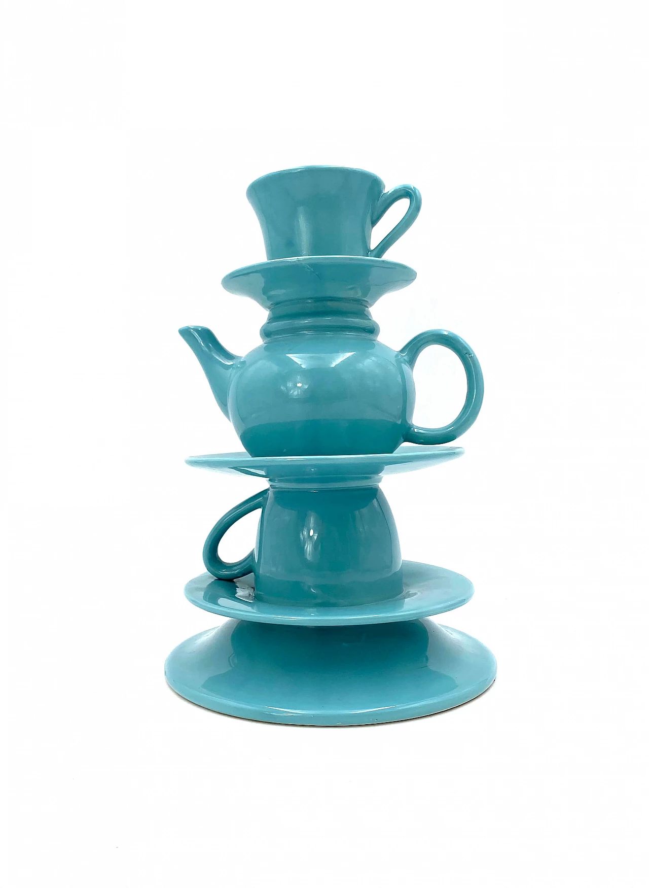 Vase in the shape of stacked blue teacups, 80s 1251801