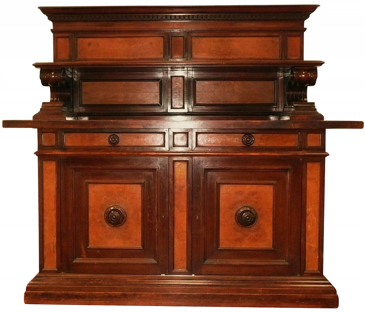 Grande credenza toscana in noce e radica di acero, fine '800 1251936