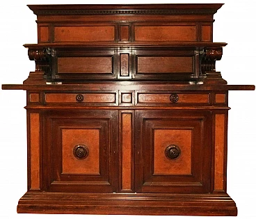 Grande credenza toscana in noce e radica di acero, fine '800
