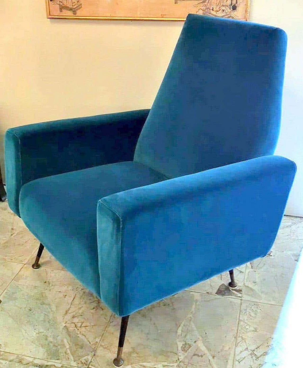 Armchair in ottanio velvet and brass, 60s 1252041