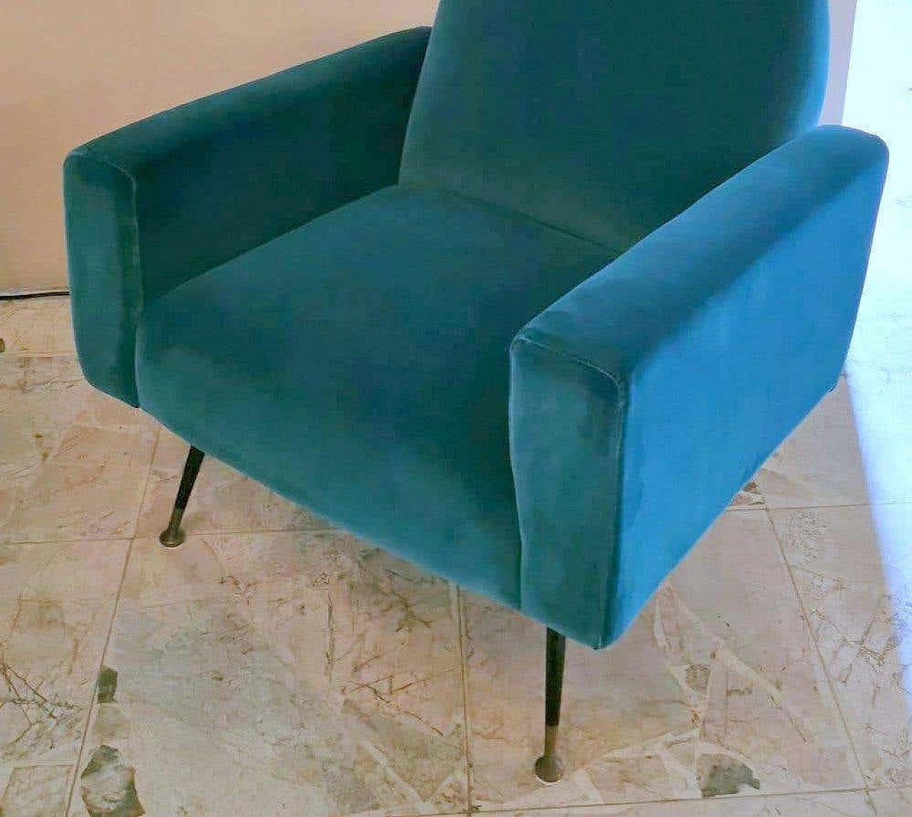 Armchair in ottanio velvet and brass, 60s 1252042