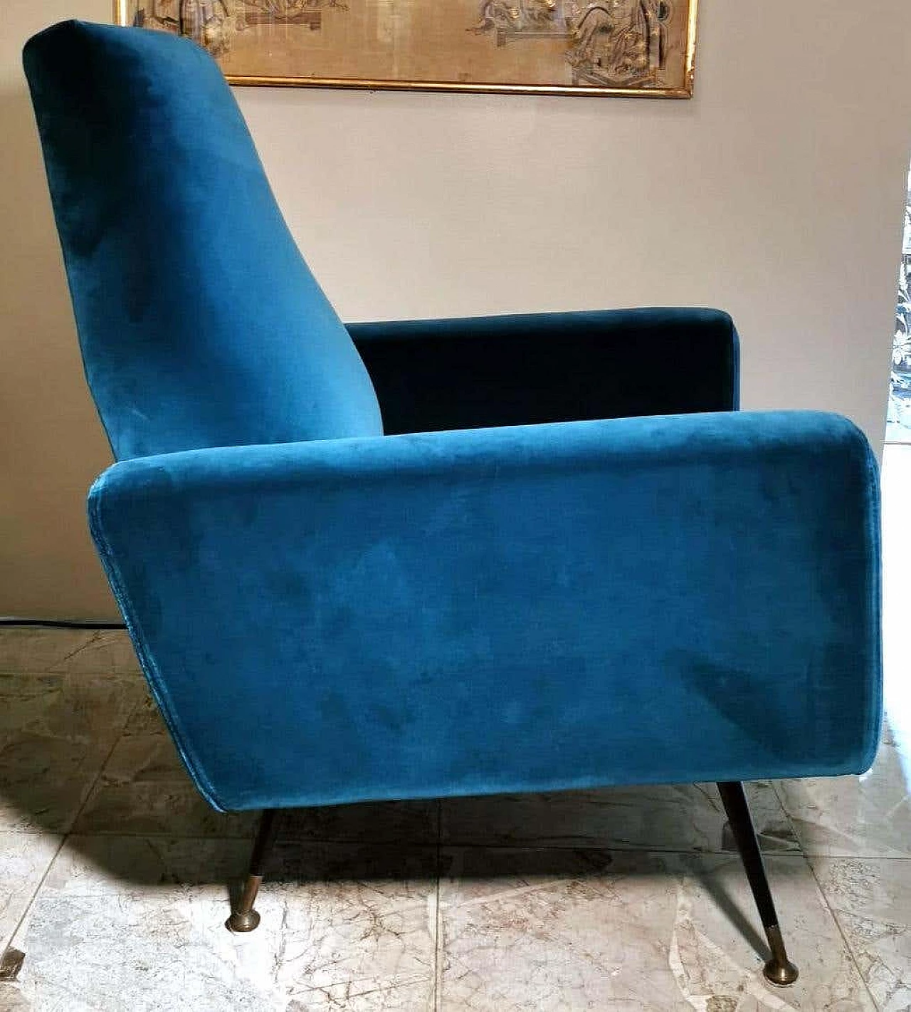 Armchair in ottanio velvet and brass, 60s 1252046