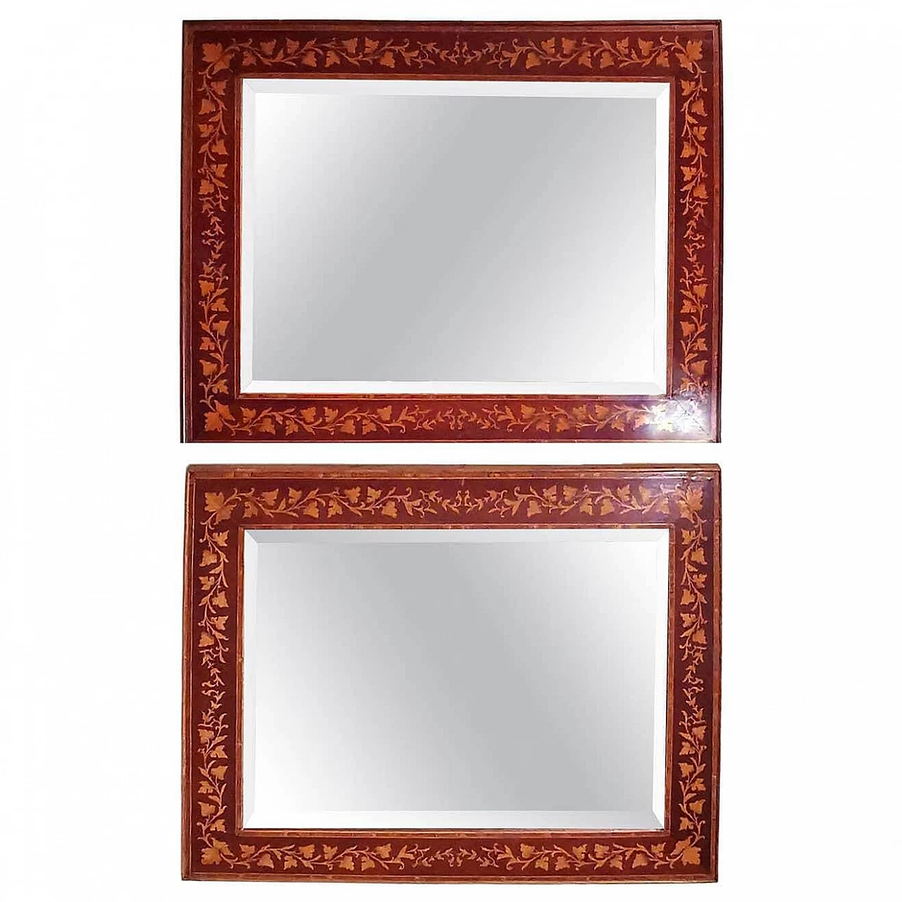 Coppia di specchi Biedermeier in mogano intarsiato con decorazione di edera, anni '10 1252073