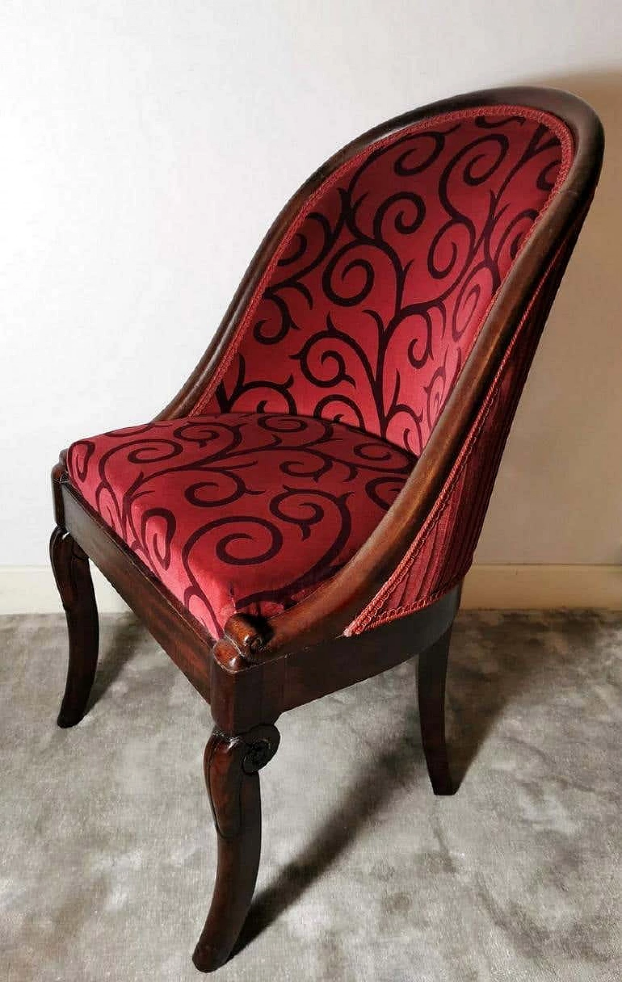 Late Empire cockpit chair in mahogany and Dedar velvet, 19th century 1252115