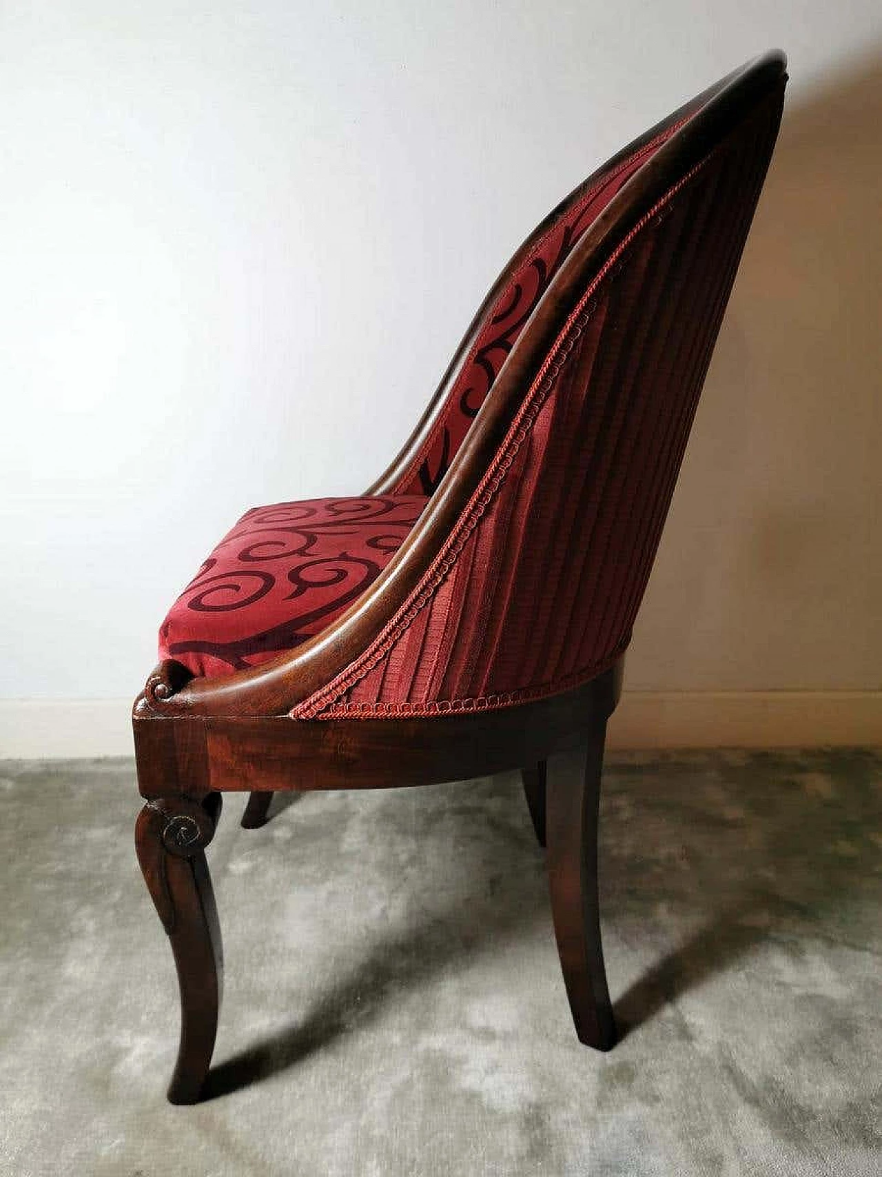 Late Empire cockpit chair in mahogany and Dedar velvet, 19th century 1252116