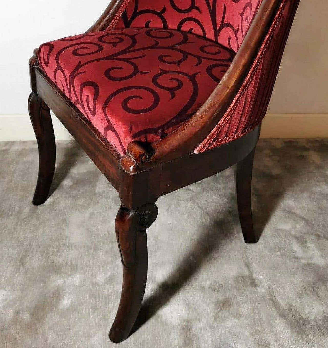 Late Empire cockpit chair in mahogany and Dedar velvet, 19th century 1252119