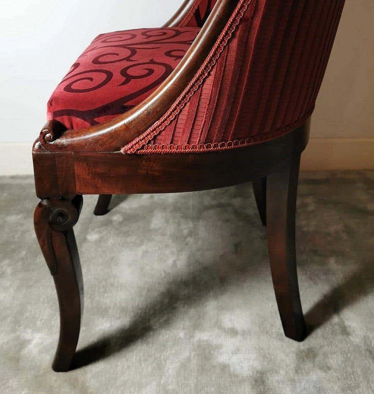 Late Empire cockpit chair in mahogany and Dedar velvet, 19th century 1252120