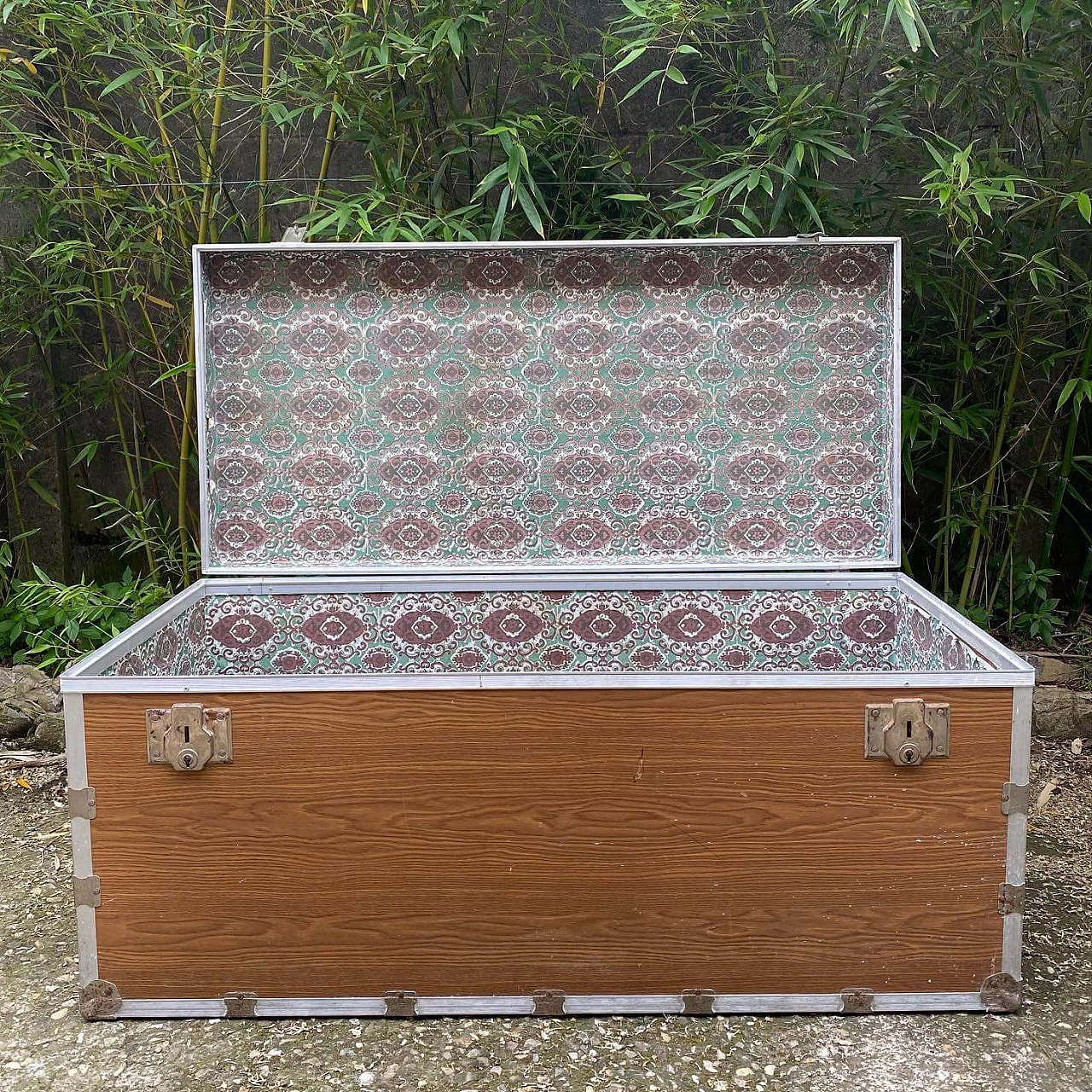 Baule Woodlook in legno e alluminio, anni '30 1252344