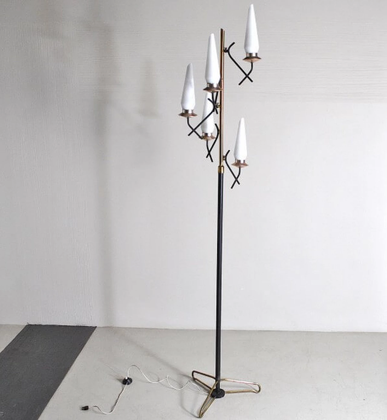 Opal glass and brass floor lamp by Stilnovo, 50s 1252488