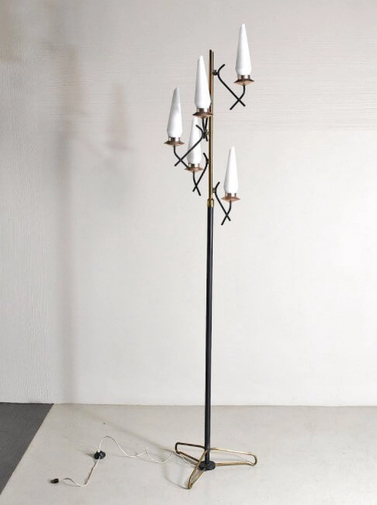 Opal glass and brass floor lamp by Stilnovo, 50s 1252494