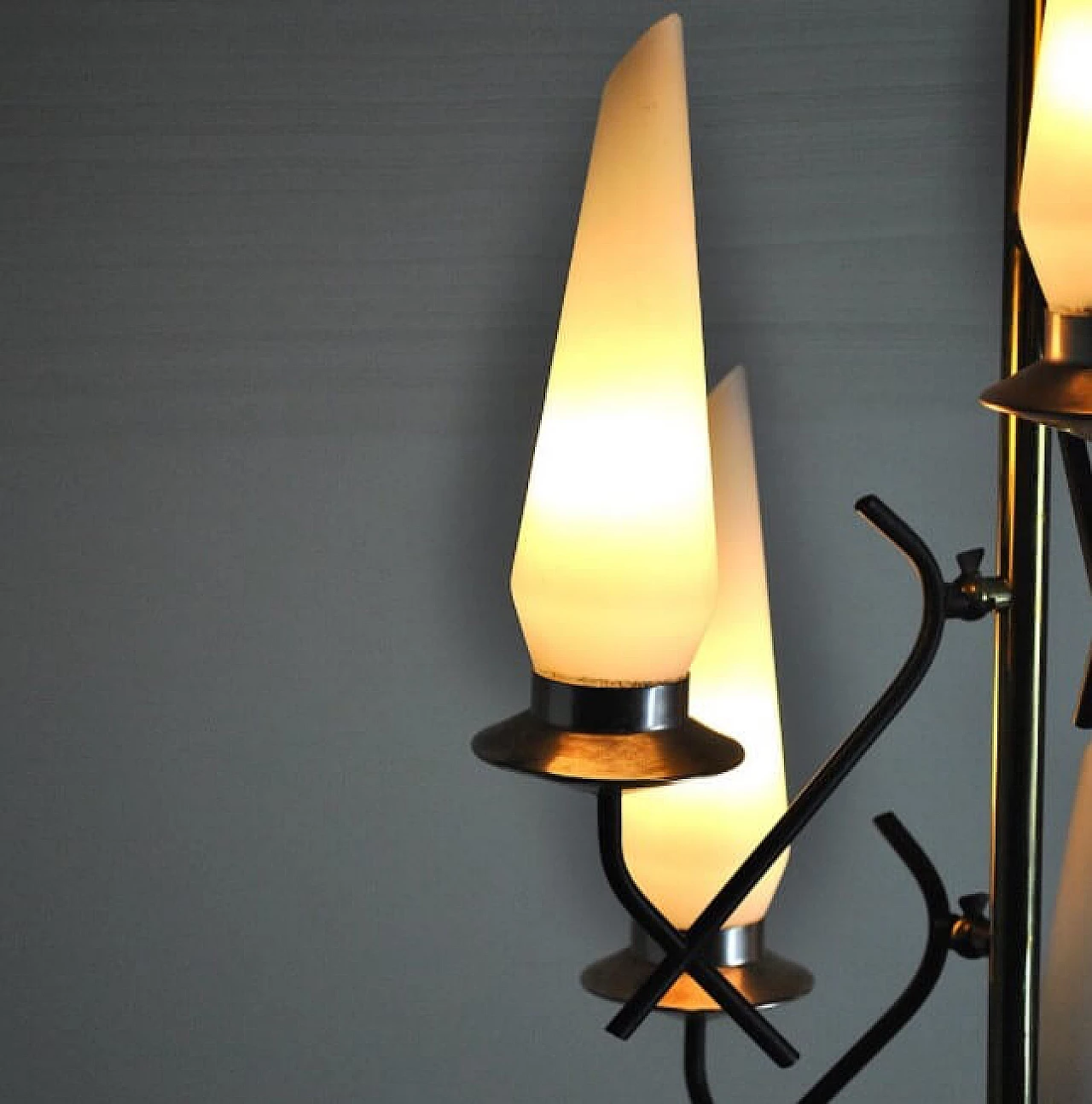 Opal glass and brass floor lamp by Stilnovo, 50s 1252496