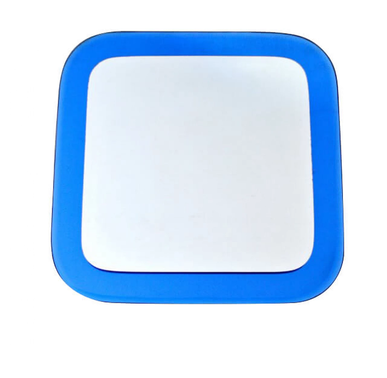 Beveled mirror in with blue frame in the style of Fontana Arte, 50s 1252646
