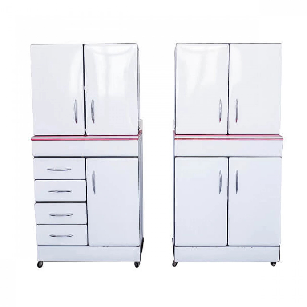 Cucina composta da 2 pensili e 2 credenze in ferro e formica, anni '50 1252658