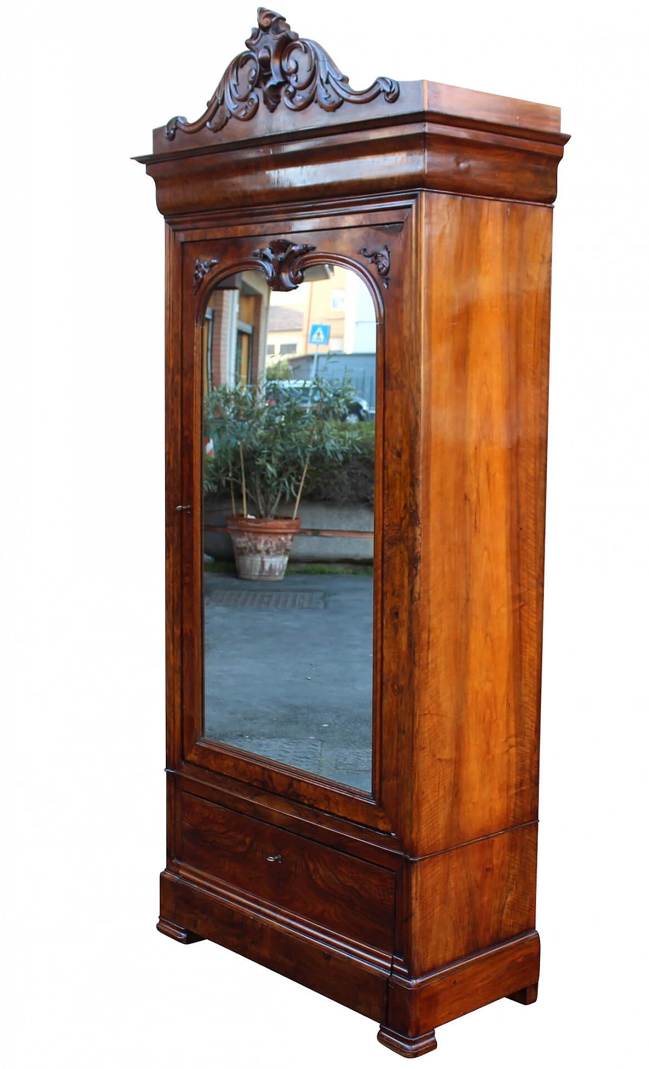 Armadio ad una anta con specchio in noce, '800 1252798